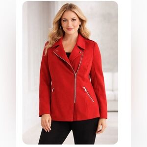 ROZ & ALI  Red Zippered Blazer Suit Jacket XL NWOT